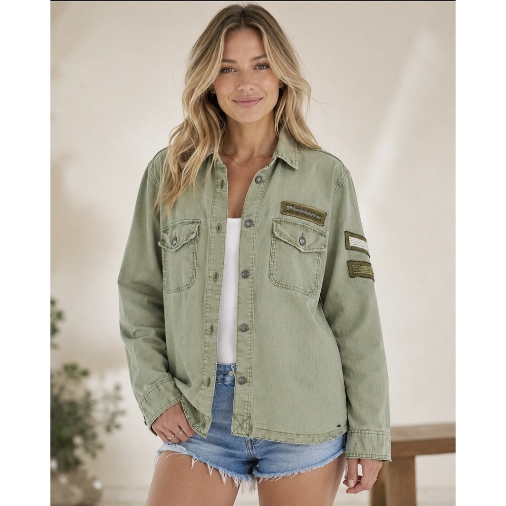 American Eagle Military Jacket Olive Green Utility Chore Shacket Large Field